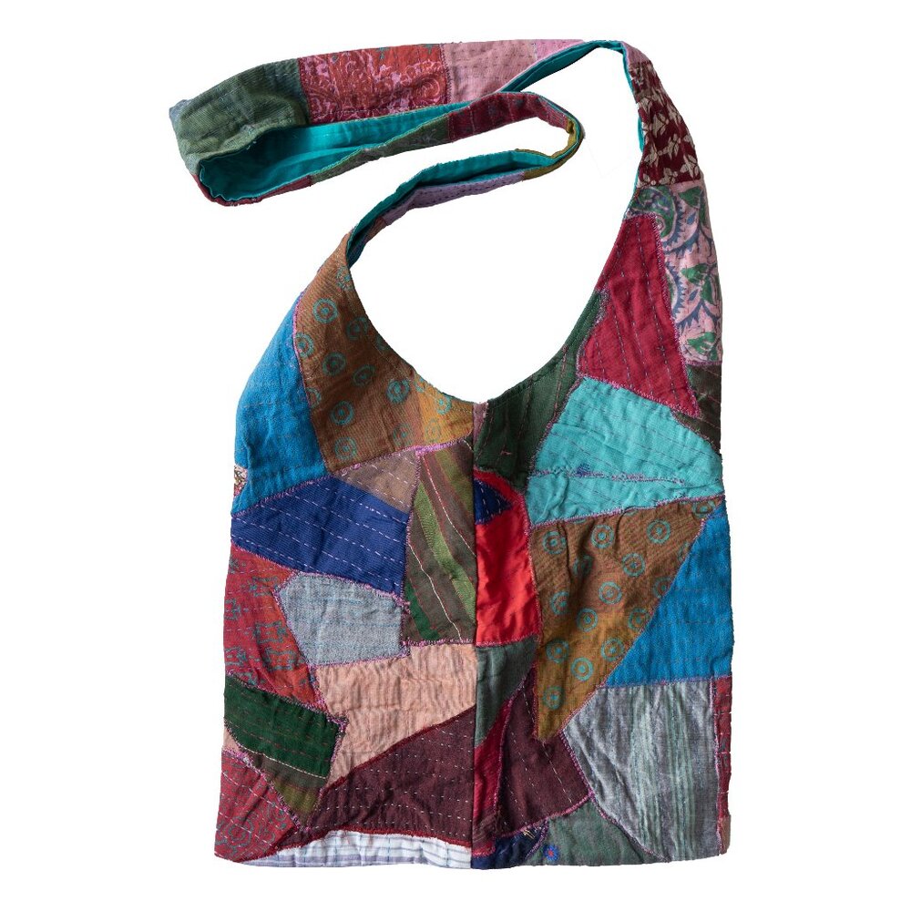 Handmade Patchwork Purse Art Teacher Hippie Bohemian 1960s Quilt Style Colorful